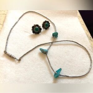 TWO jewelry pieces—Native American earrings and necklace